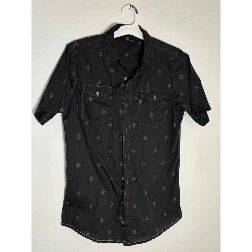 Quiksilver Mens Short Sleeve Button Down Shirt Black Geometric Diamond Print M